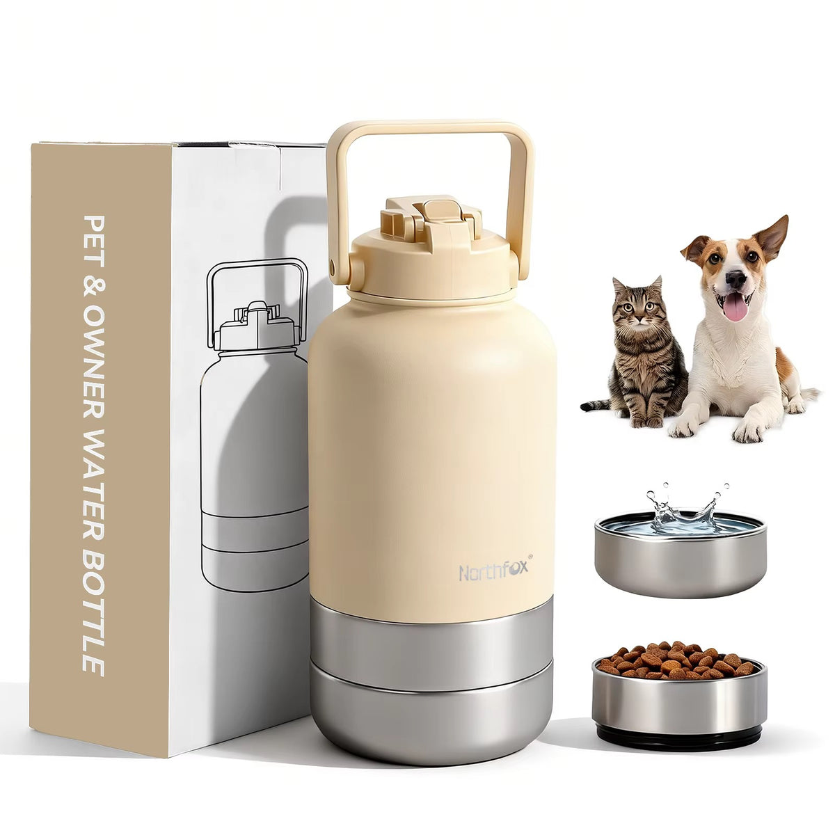 Bouteille d'eau isotherme 3-en-1 avec Bol Animopolis pour Animaux (32oz / 950 ml )