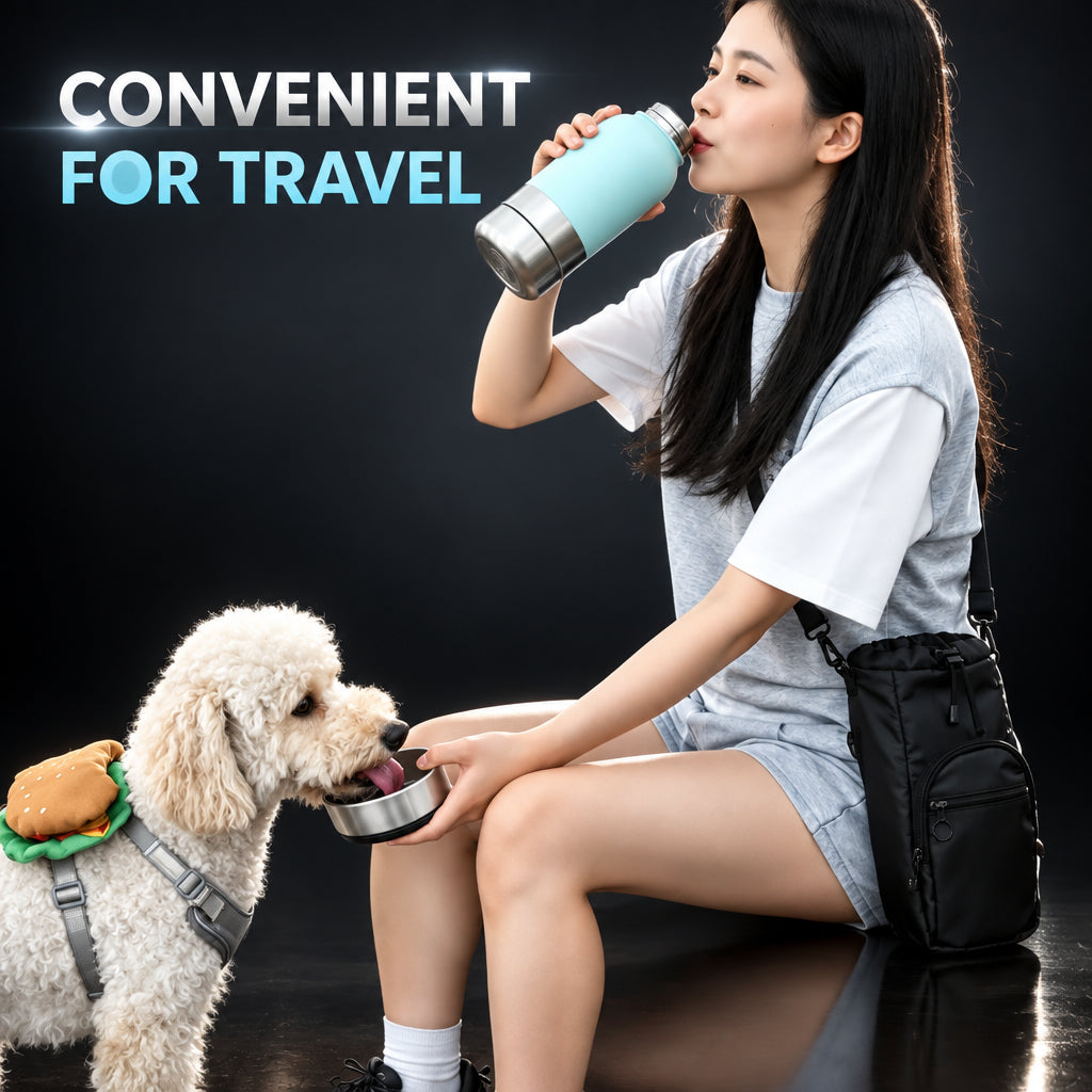 OKKPETS 32Oz 3 in 1 Stainless Steel Dog Water Bottle 1000ml Outdoor Travel Portable Pet Insulated Feeder Dog Bowl Food Bottle