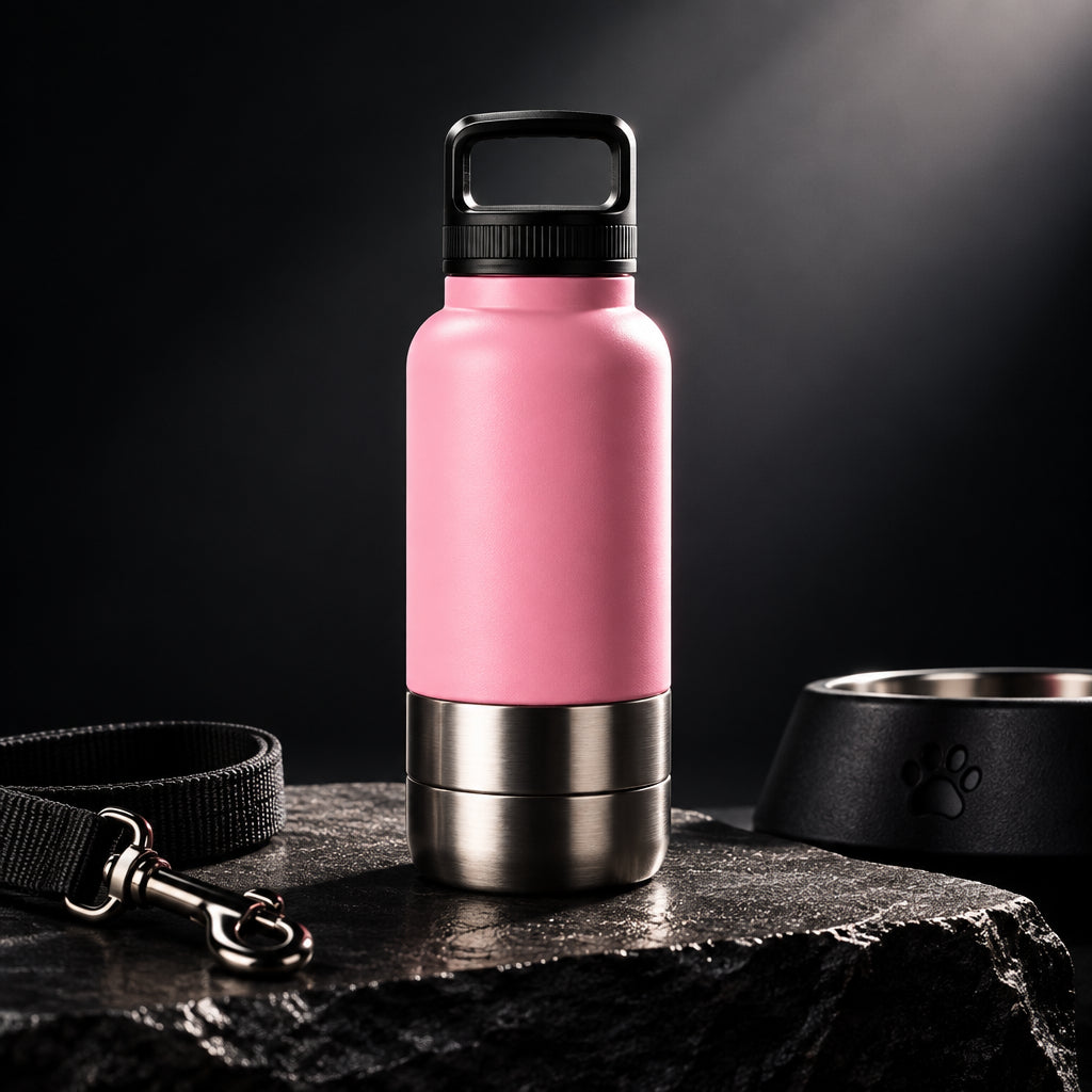OKKPETS 32Oz 3 in 1 Stainless Steel Dog Water Bottle 1000ml Outdoor Travel Portable Pet Insulated Feeder Dog Bowl Food Bottle