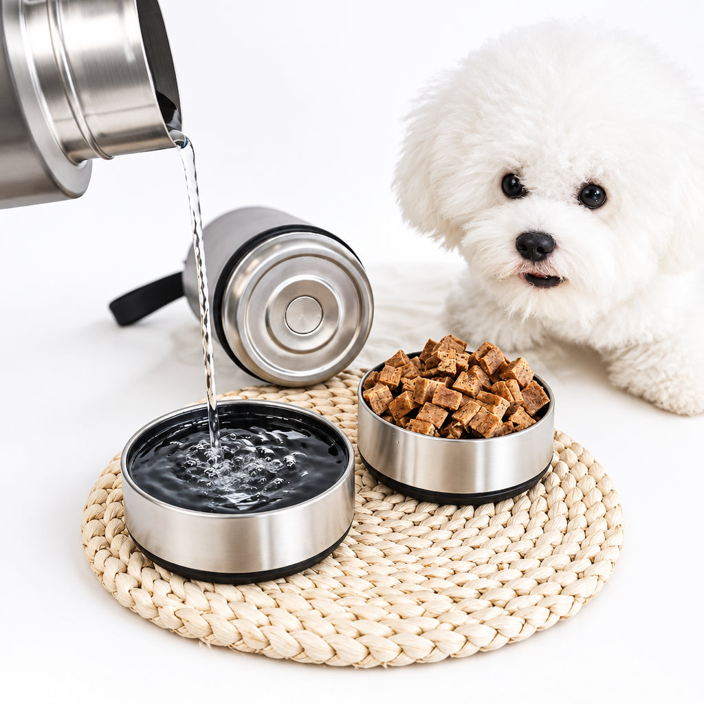 OKKPETS 32Oz 3 in 1 Stainless Steel Dog Water Bottle 1000ml Outdoor Travel Portable Pet Insulated Feeder Dog Bowl Food Bottle